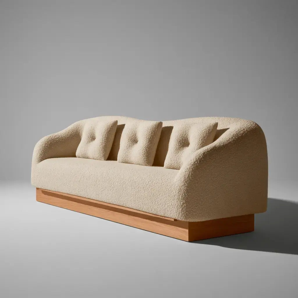 Sofá con brazos curvos y base continua - beige/marrón