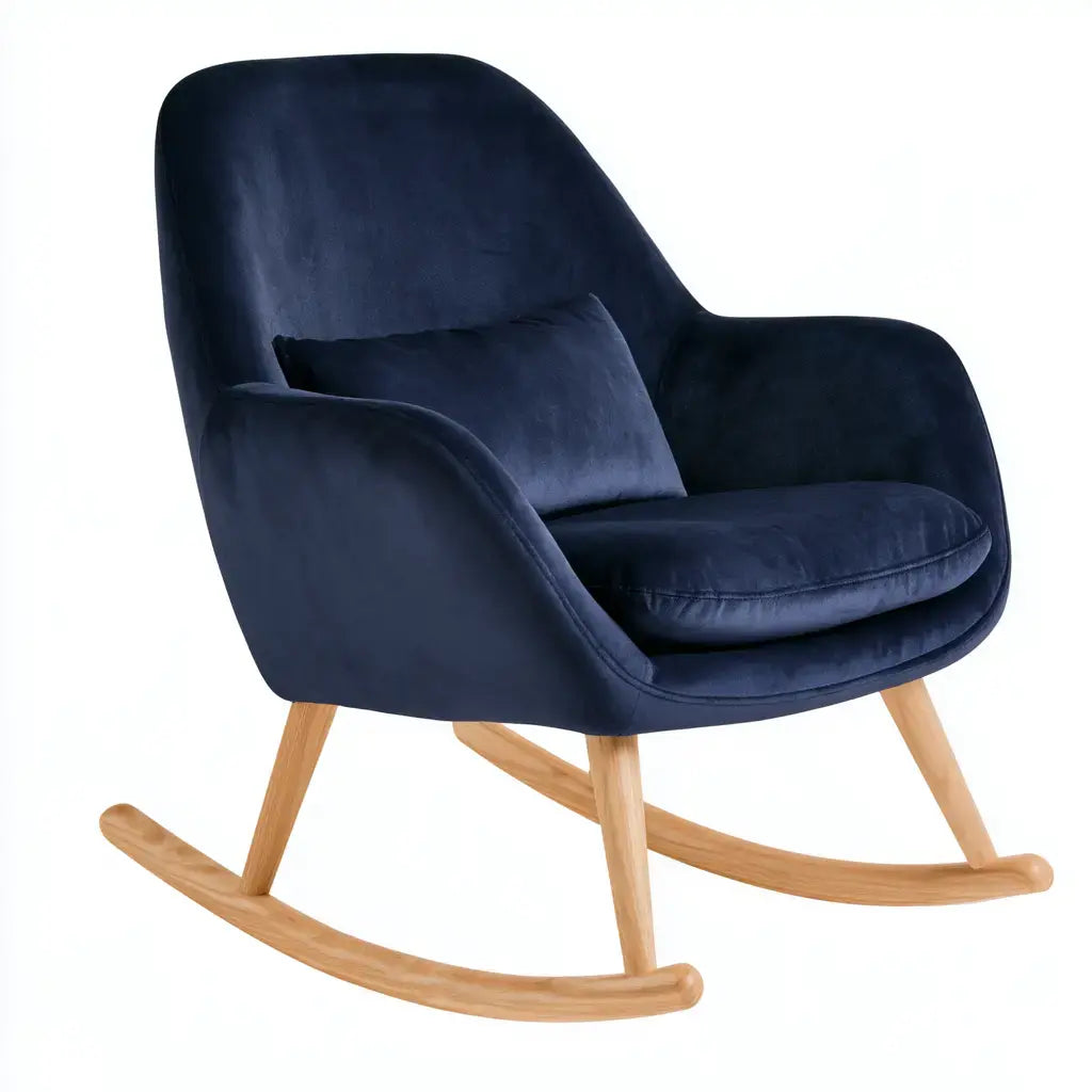 Mecedora con asiento envolvente y patas curvas - azul/beige