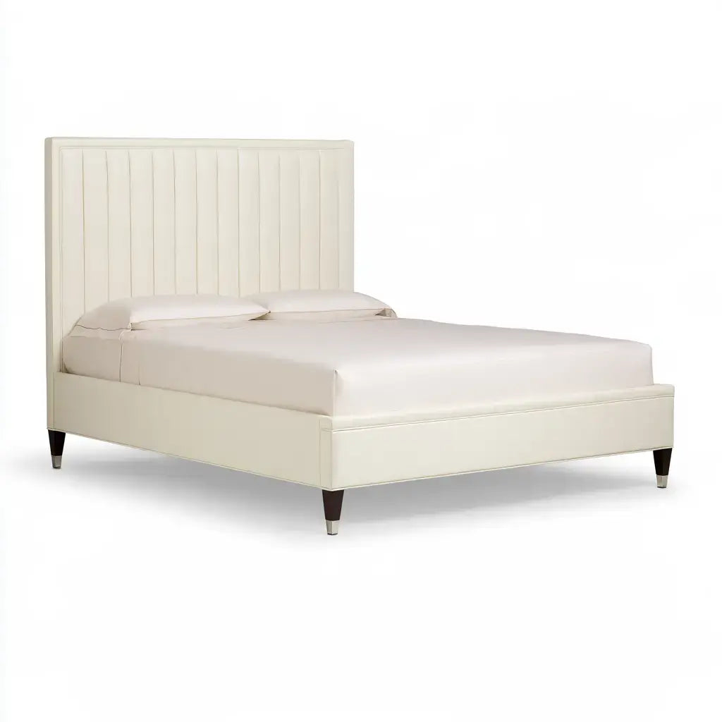 Cama con cabecero rectangular de paneles - beige