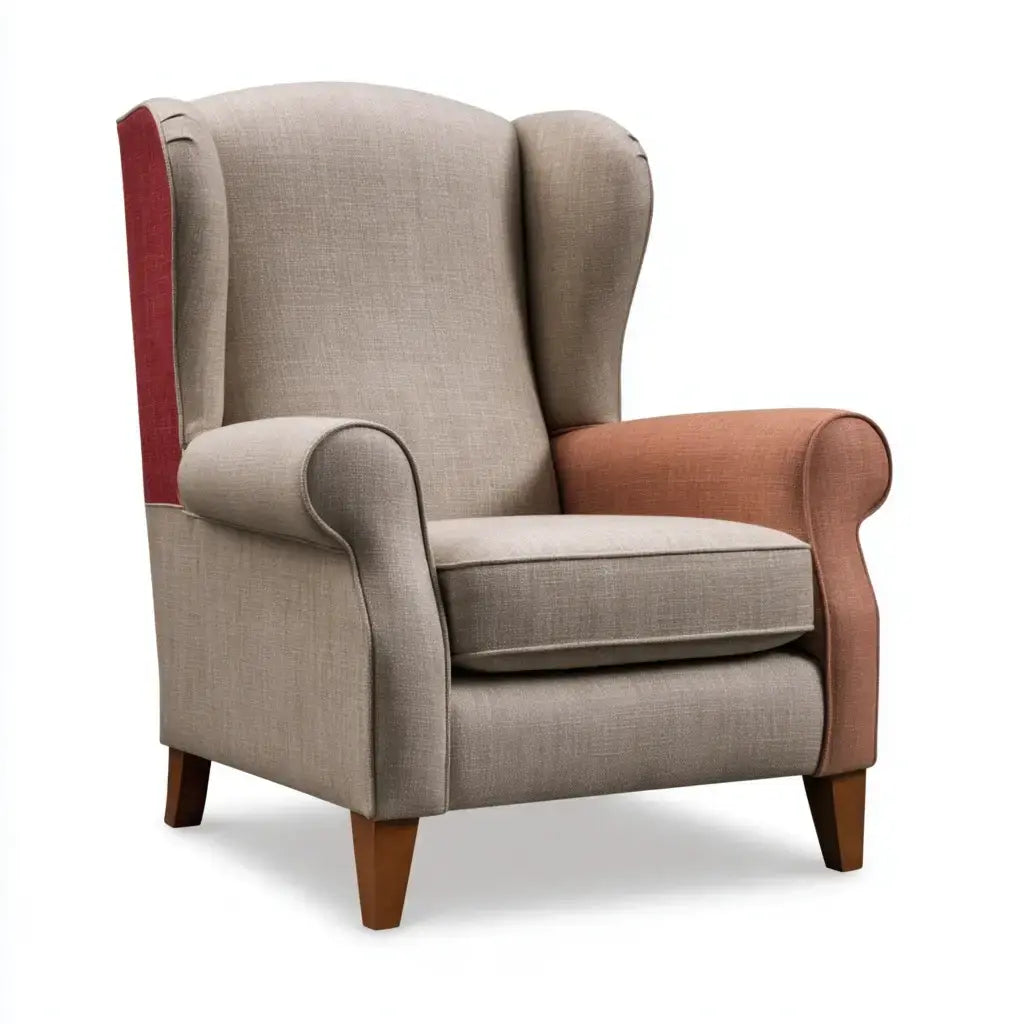 Sillón orejero con brazos contrastados - gris/rosa