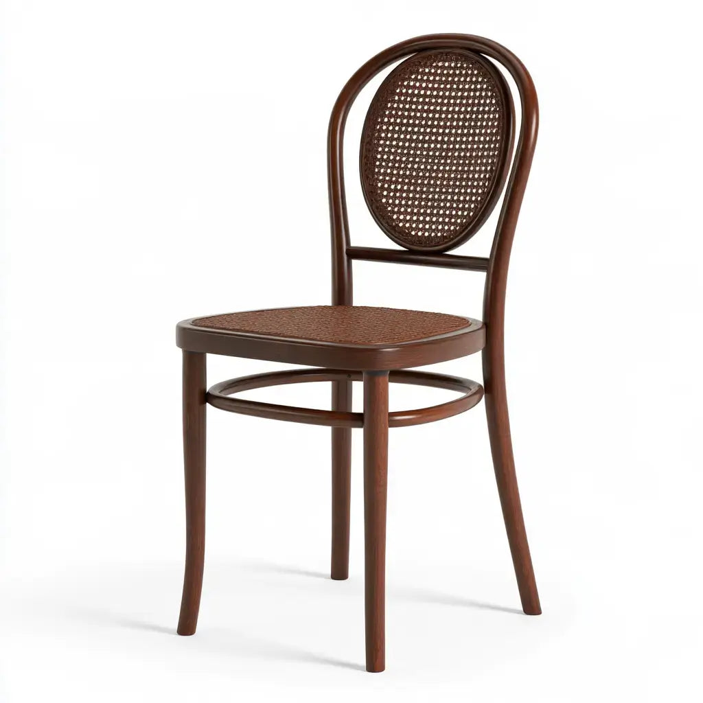 Silla con respaldo ovalado de rejilla - marrón