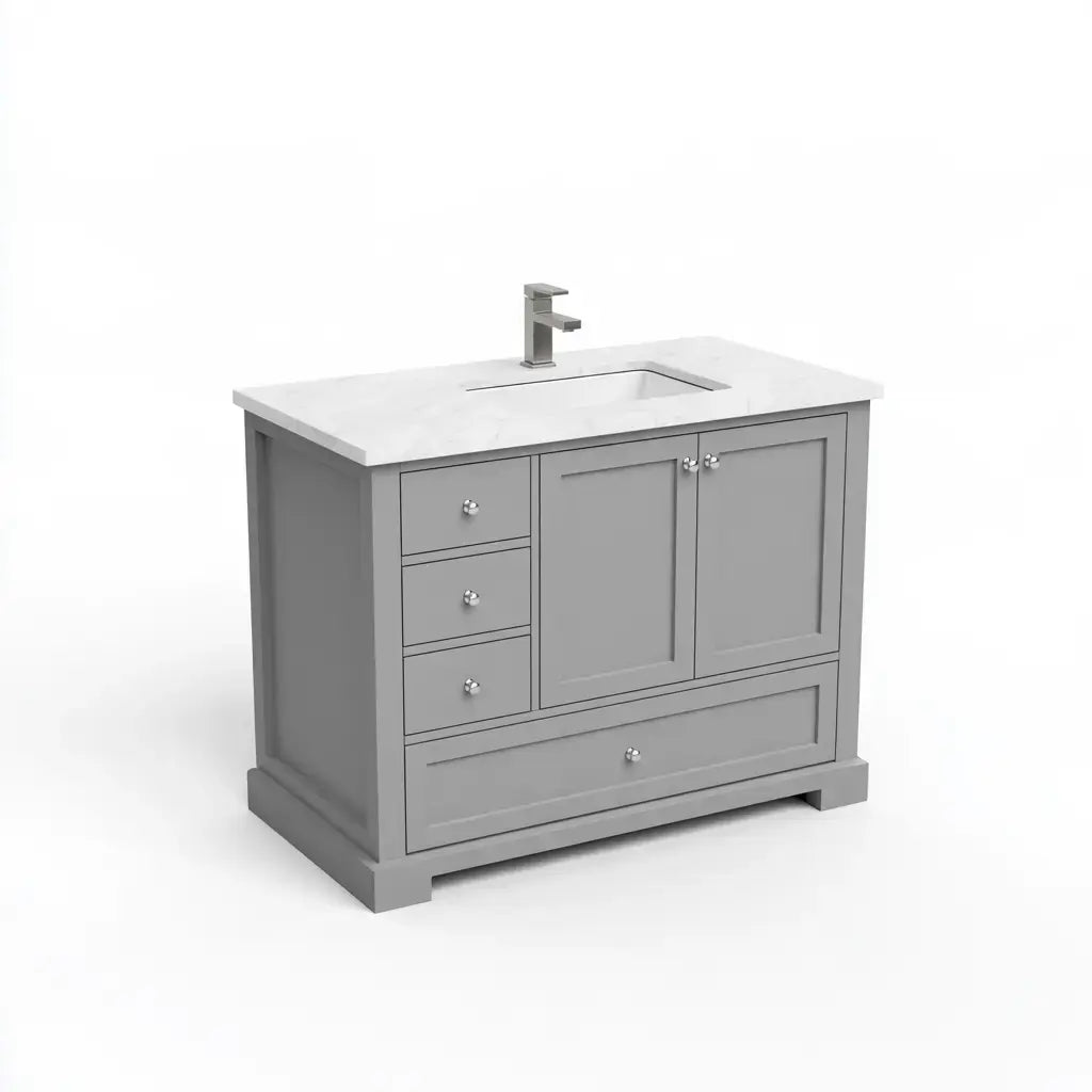 Mueble de baño con puertas inferiores y cajones laterales - gris/blanco